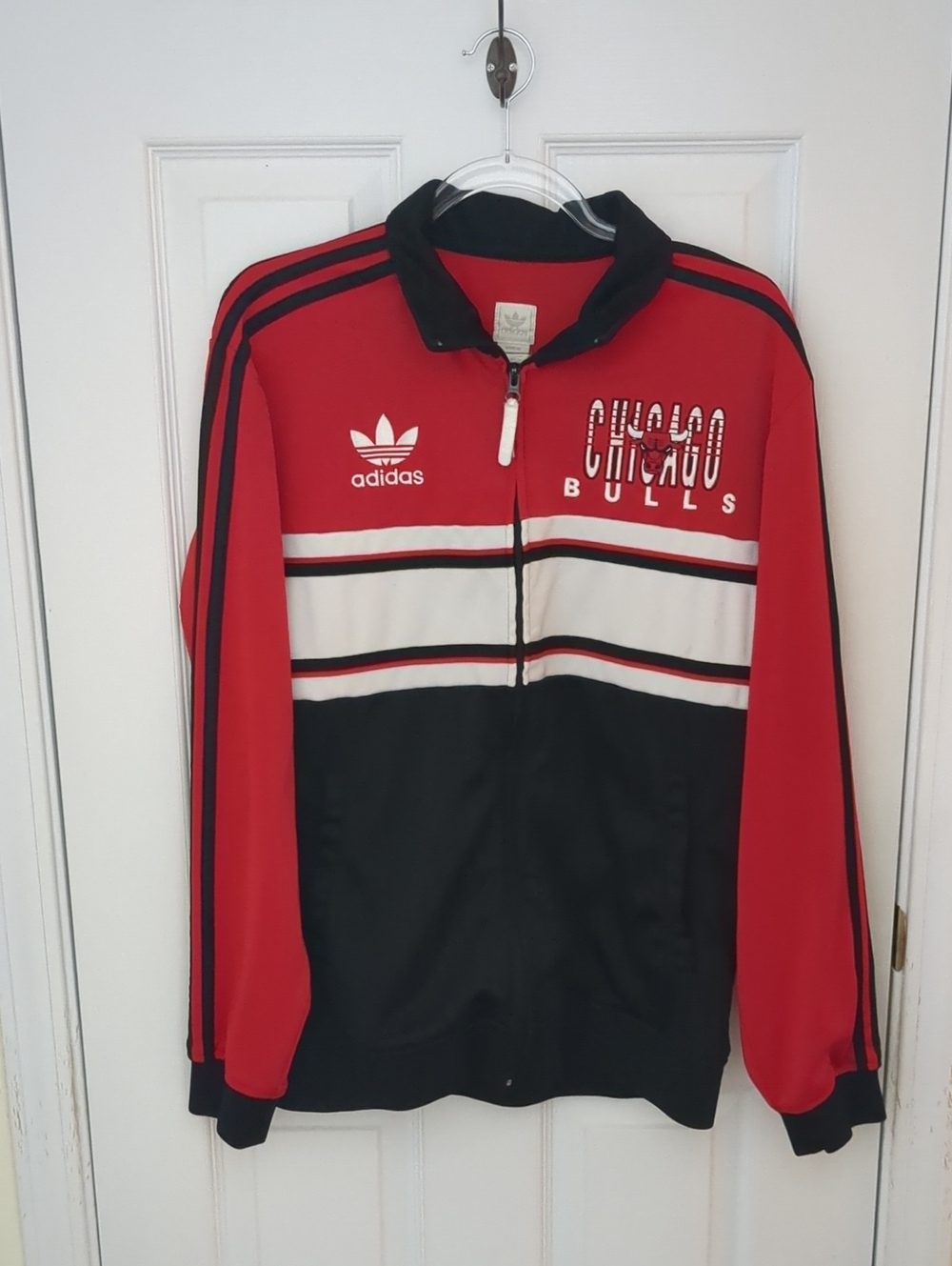 adidas Red and Black Chicago Bulls Lightweight Jacket with White Stripes